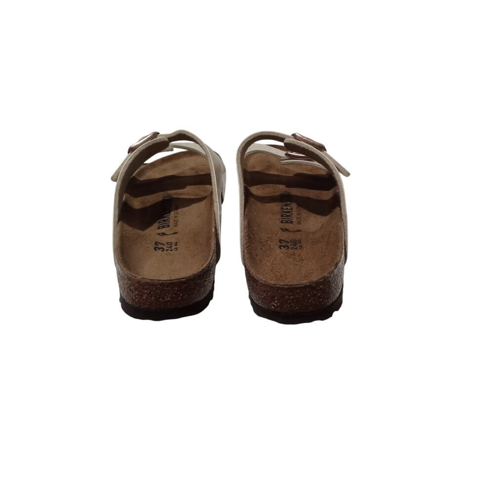 Birkenstock Made In Germany Pearl White Bronze Tone Logo Hardware Slides Size 37 - Picture 6 of 12